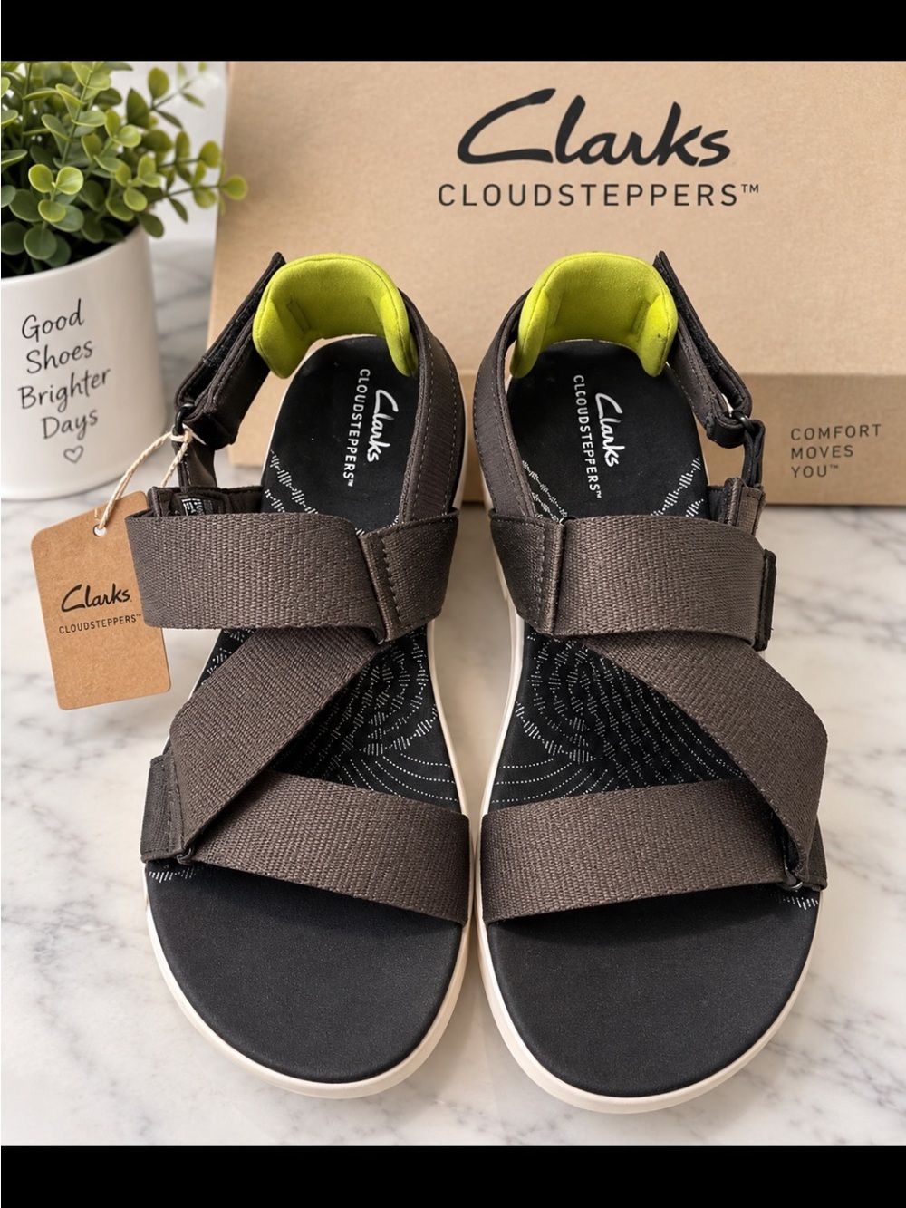 Clarks Women's Brown Sandals with Lime Interior Accents